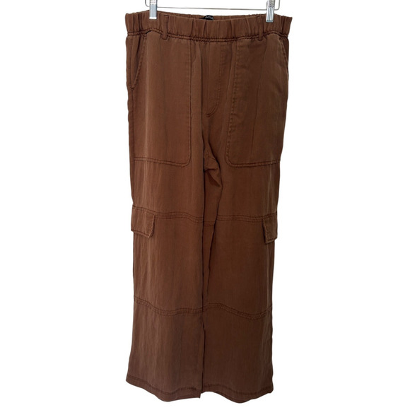 Zara Elastic Waist Lyocell Cargo Pants Womens Sz M Brown Straight Wide Leg Comfy - Picture 1 of 6